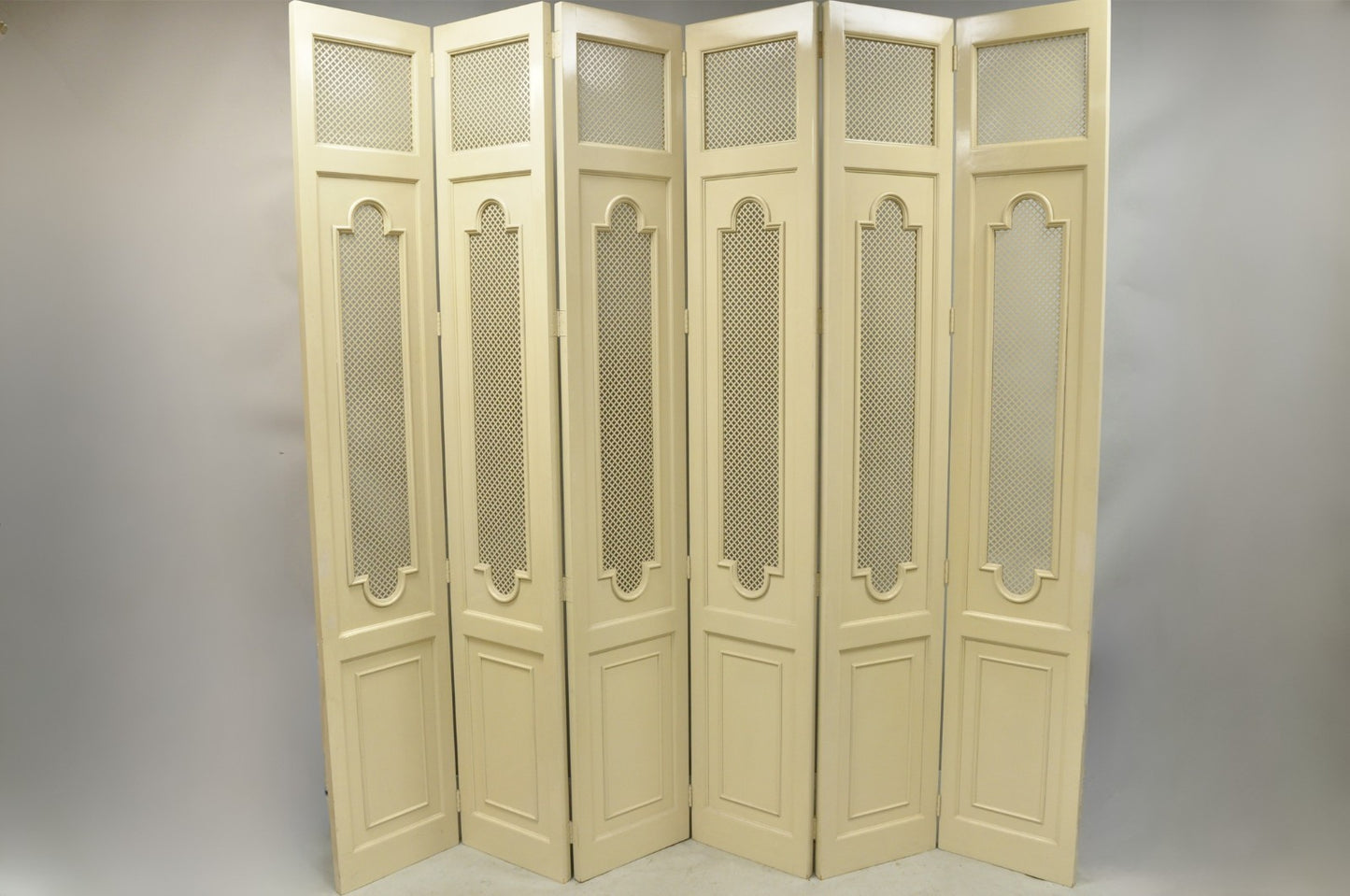 Vintage Lrg Hollywood Regency 92" Tall 6 Panel Bone Lacquer Room Divider Screen