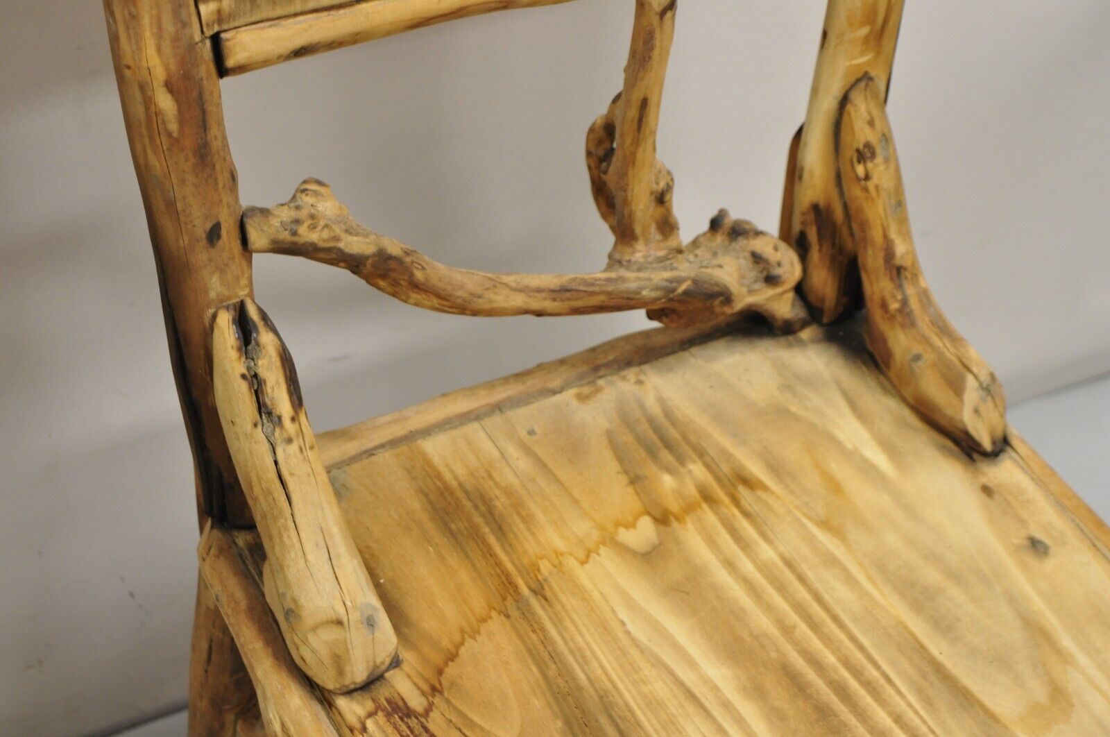 Vintage Rustic Modern Driftwood Branch Small Wooden Desk and Chair with Drawer