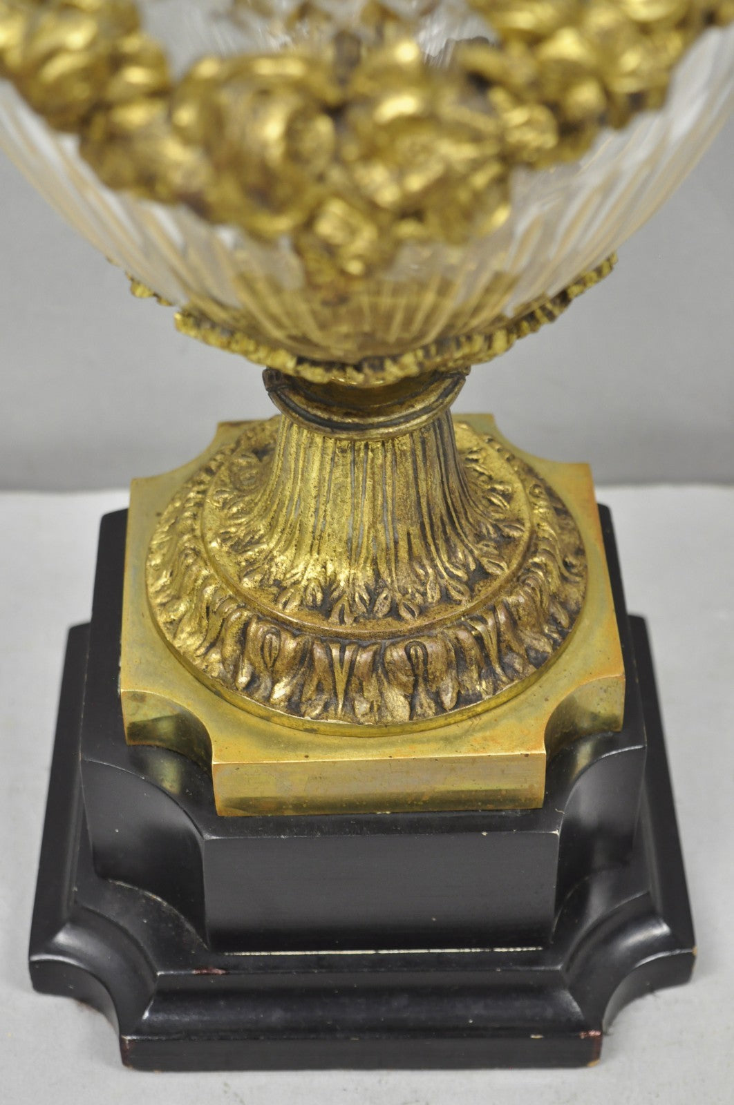 Antique French Neoclassical Bronze Lion Ormolu Diamond Cut Glass Urn Table Lamp