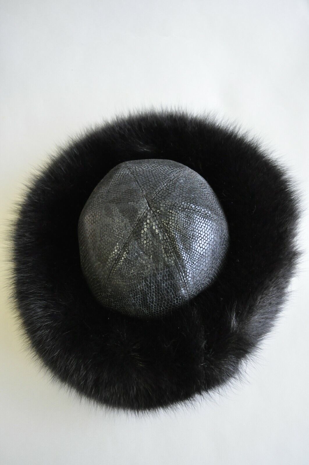 Vintage Boutique Kate's Canada Black Leather Snakeskin Mink Fur Church Derby Hat