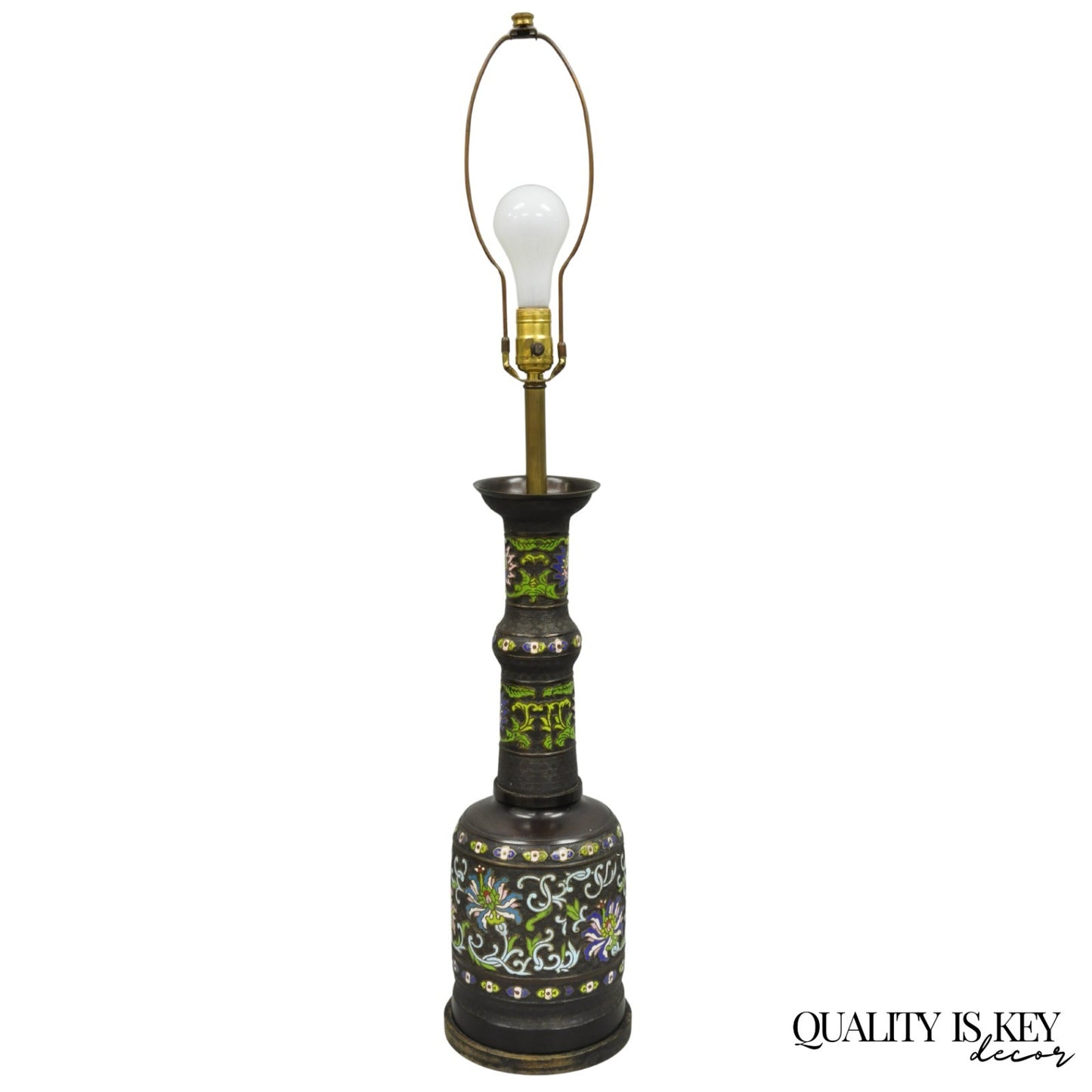 Antique Chinese Bronze Cloisonne Enameled Champleve Chinoiserie Table Lamp