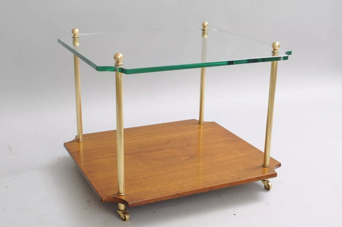 Vintage Paul Mccobb Style Mid Century Modern Walnut Brass & Glass Side End Table