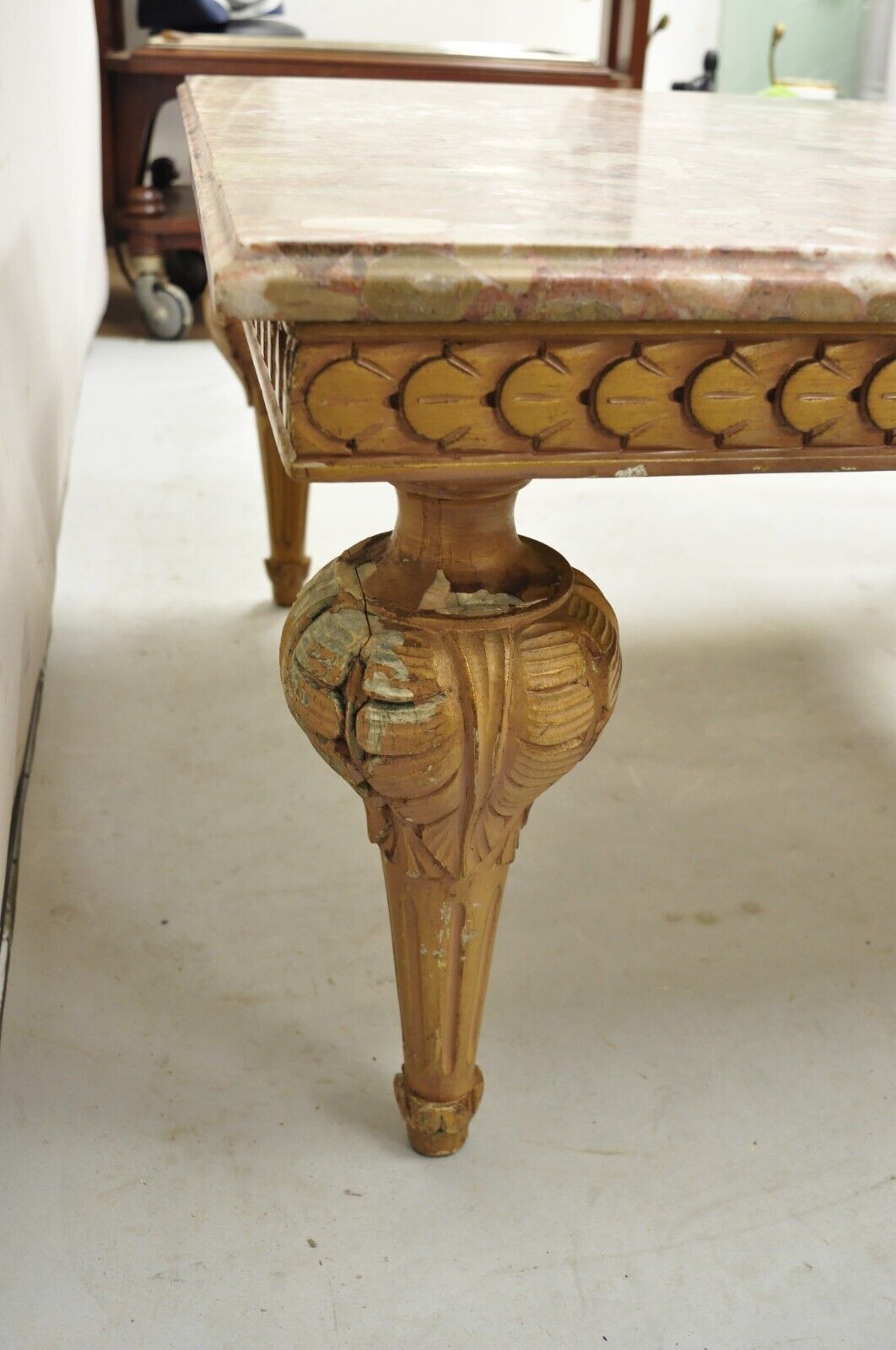 Vintage Italian Neoclassical Style Pink Rouge Marble Square Coffee Table