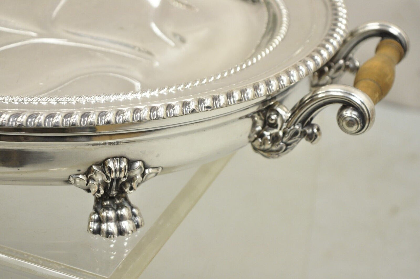 Antique English Victorian Silver Plated Paw Foot Meat Cutlery Chaffing Dish Tray