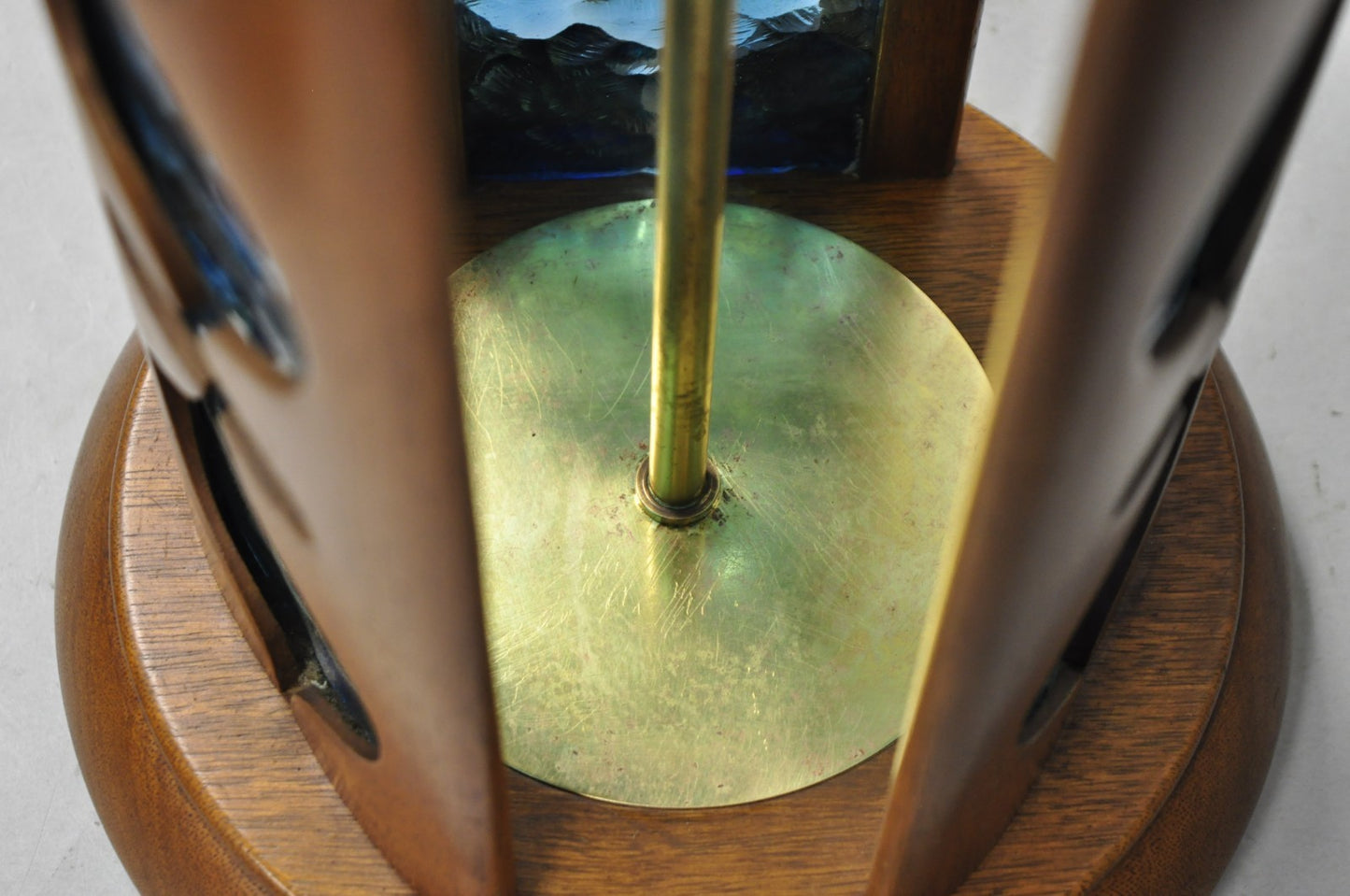 Vintage Modeline Mid Century Modern Walnut & Blue Stained Glass Table Lamps Pair
