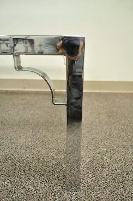 Mid Century Modern Chrome X-Frame Glass Top Hollywood Regency Coffee Table