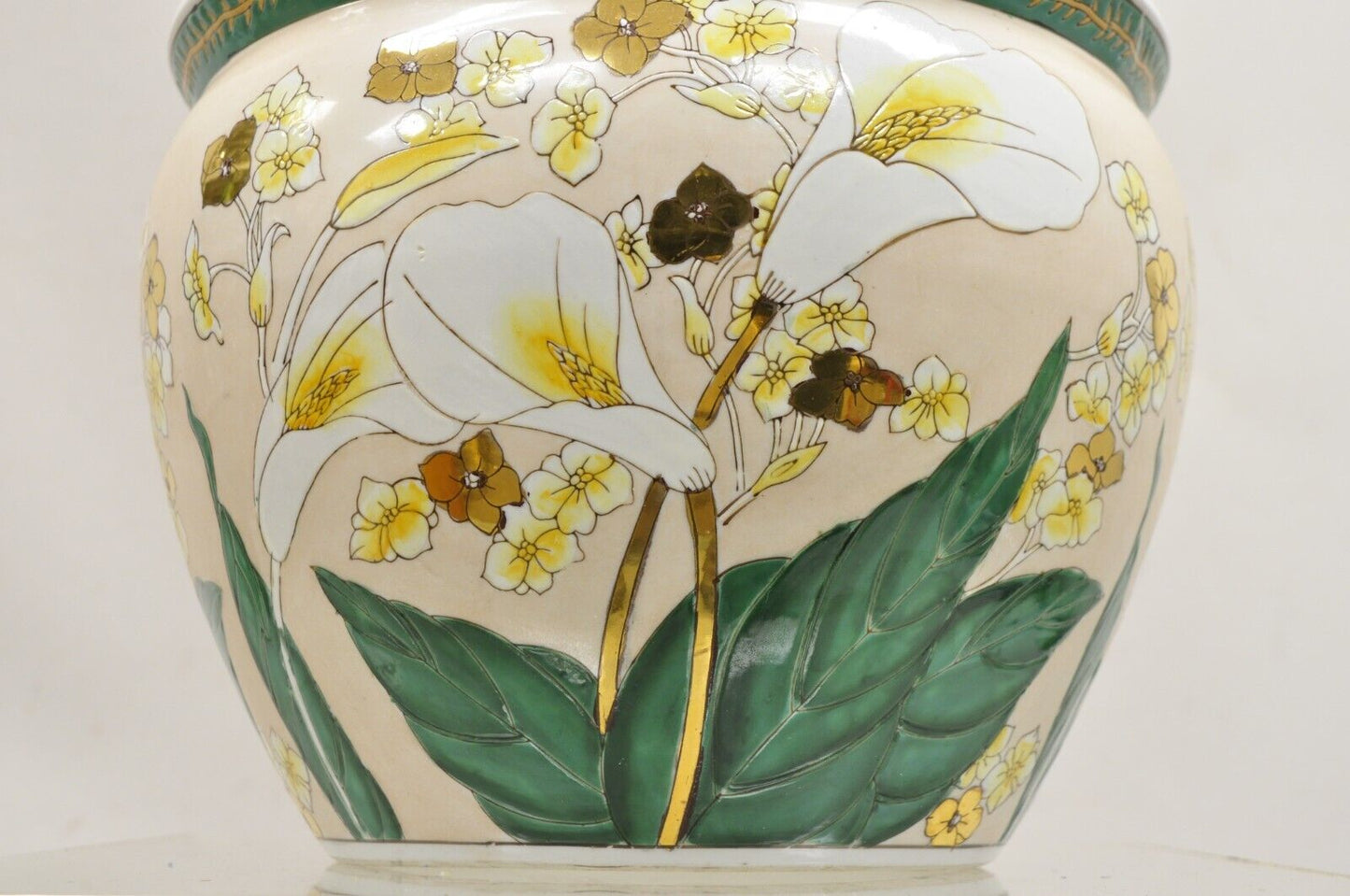 Vintage Chinese Ceramic Jardiniere Cachepot Planter Pot with Fish & Lilies