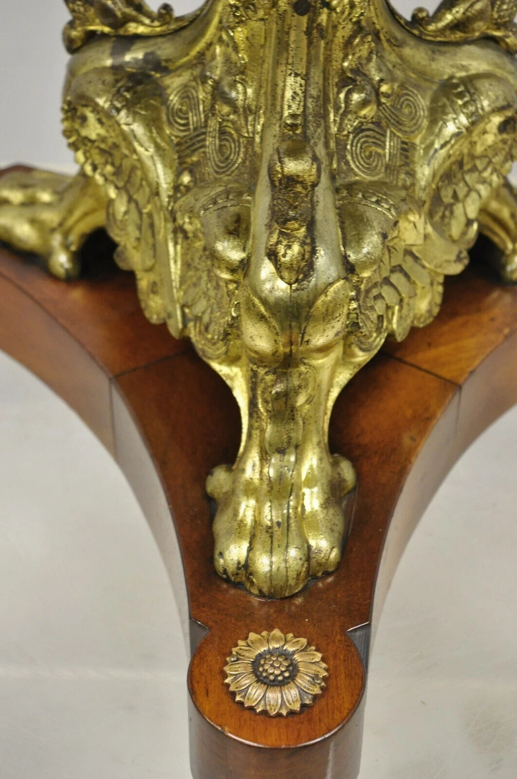 Antique French Empire Bronze Figural Swans Paw Foot Pedestal Base Low Side Table