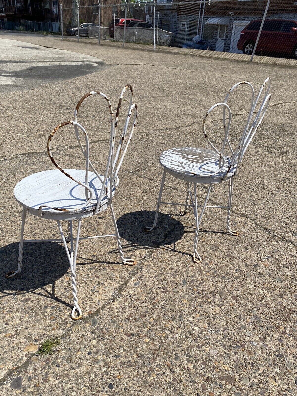 Antique French Bistro Twisted Wrought Iron Ice Cream Parlor Chairs - a Pair