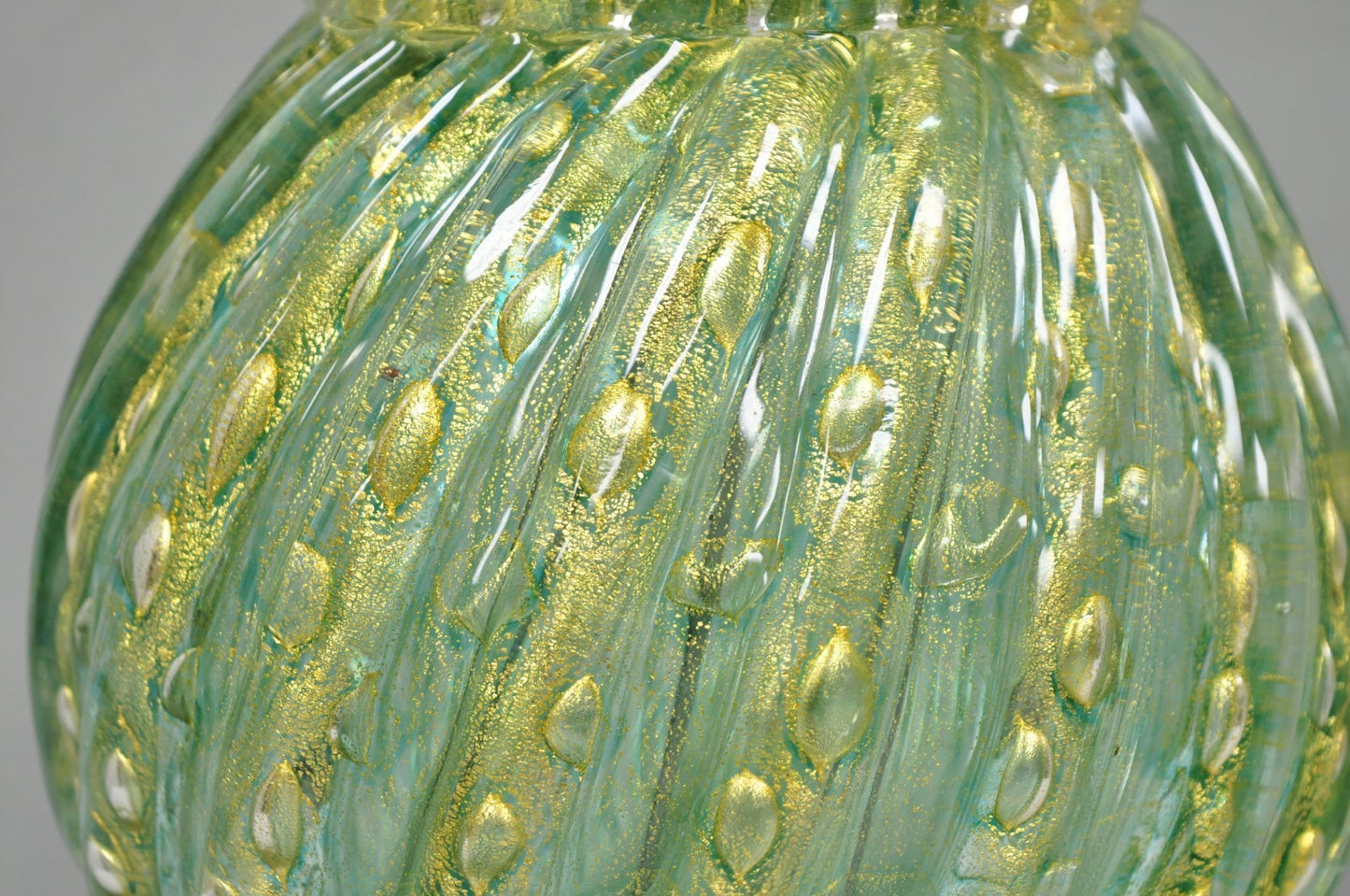 Vintage Barovier & Toso Murano Italy Green Swirl Glass Gold Flecks Table Lamp