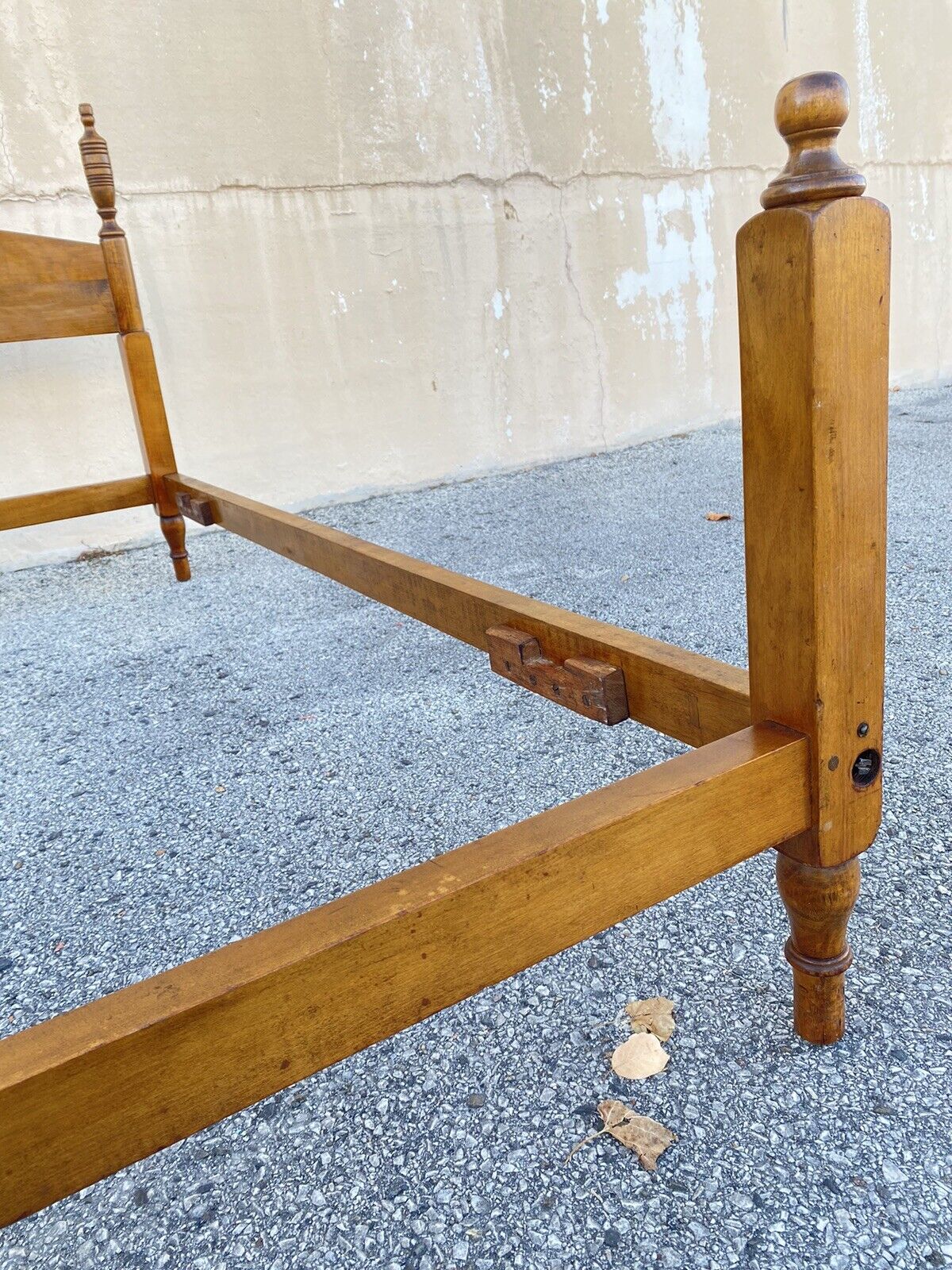 Antique Hitchcock Style Maple Wood Single Twin Bed Frames w/ Urn Finial - a Pair