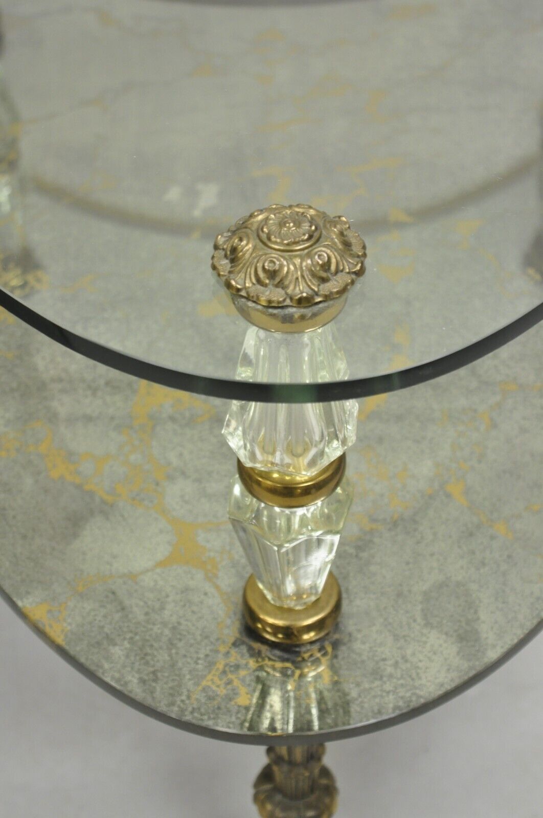 Vintage Hollywood Regency Two Tier Italian Églomisé Glass Side Tables - a Pair