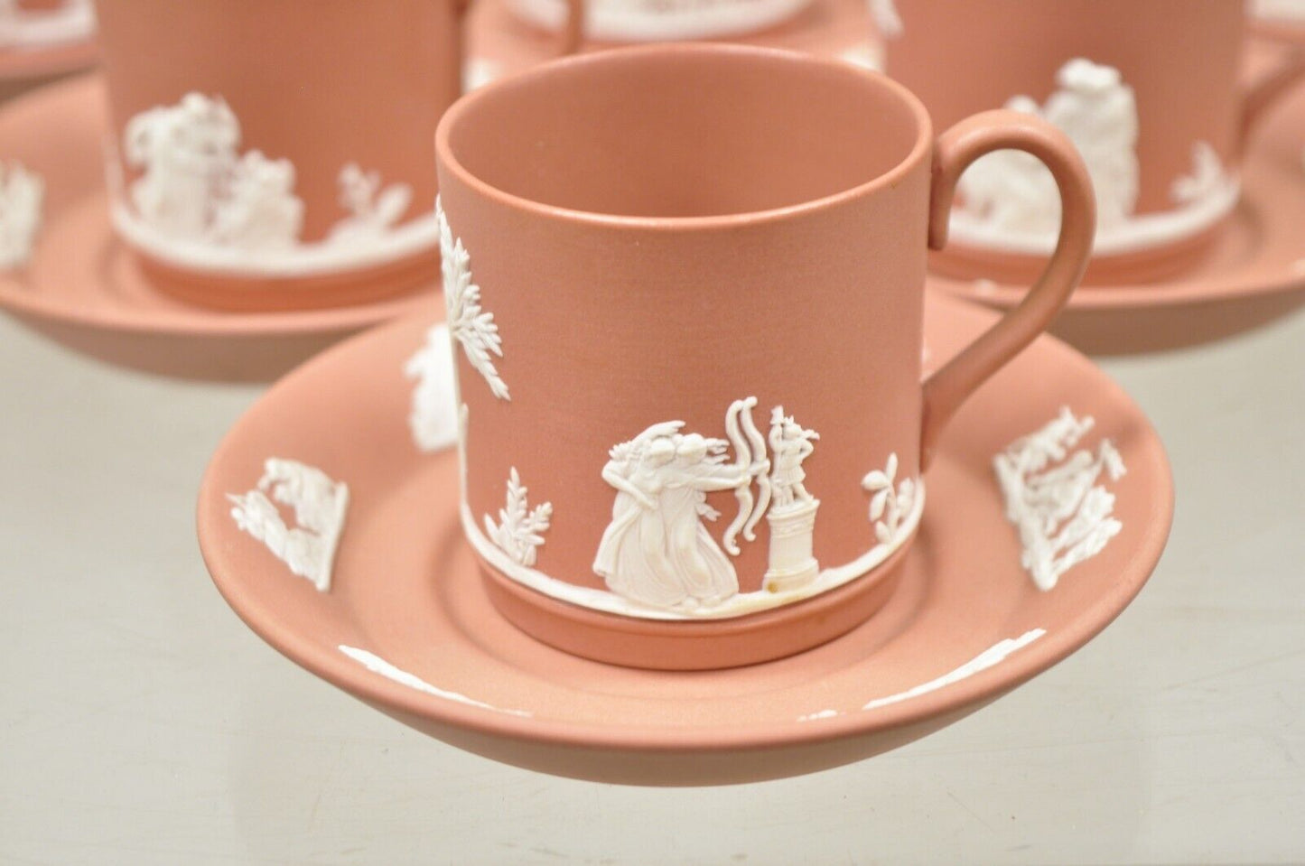 Wedgewood Terracotta Jasperware Miniature Tea Set Demitasse Cup & Saucer 14 pcs