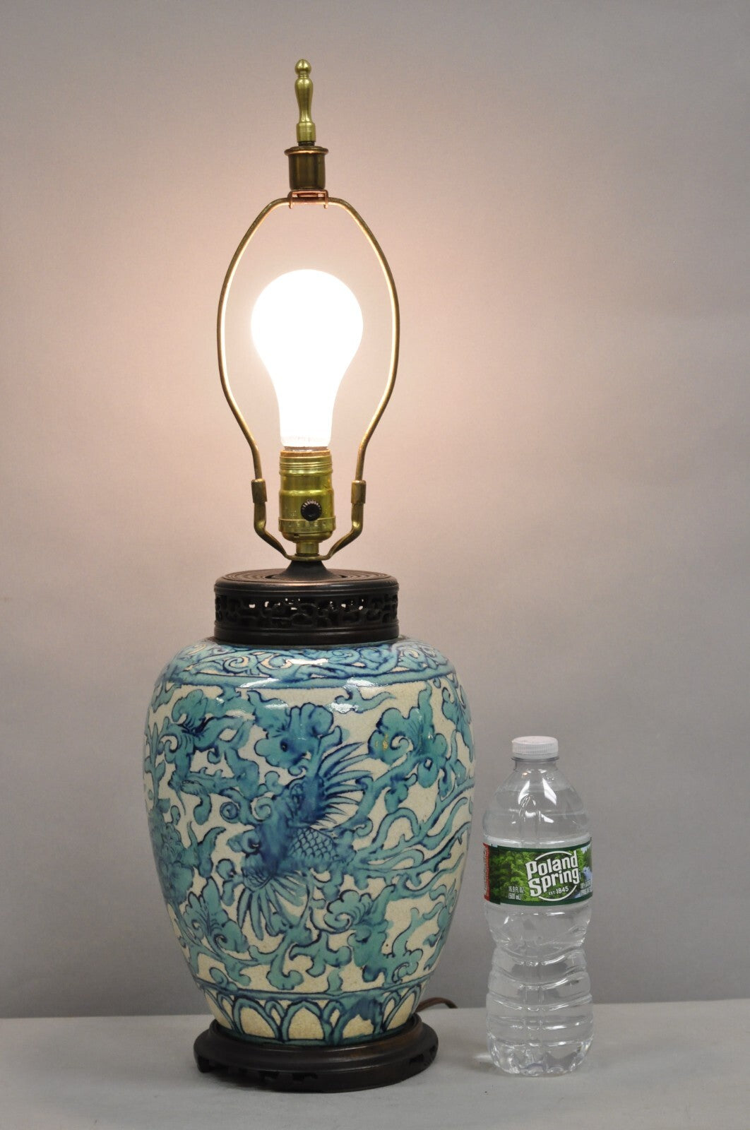 Antique Chinoiserie Chinese Porcelain Blue Ginger Jar Oriental Table Lamp