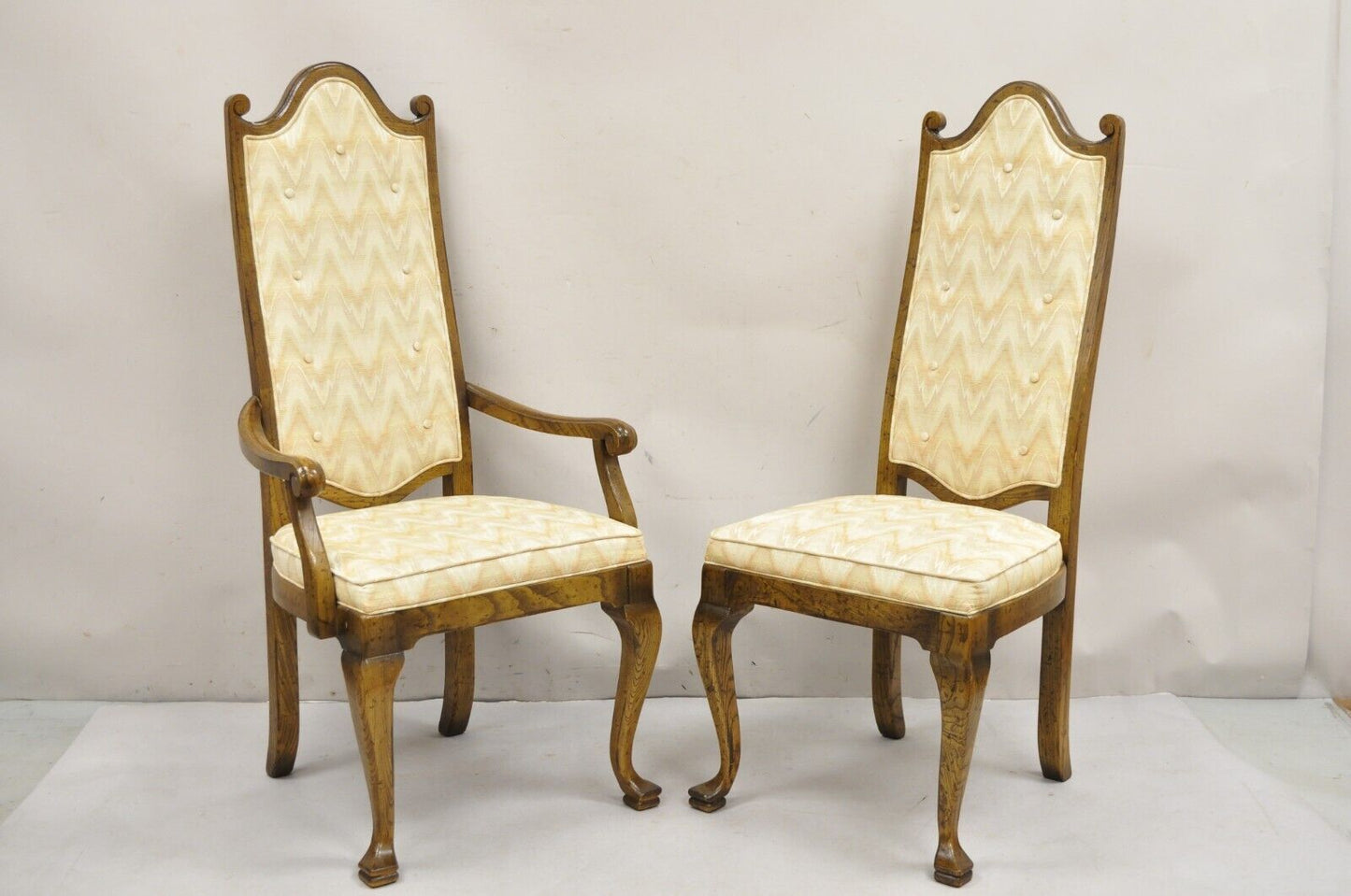 Vintage Italian Provincial Hollywood Regency Oak Wood Dining Chairs - Set of 8