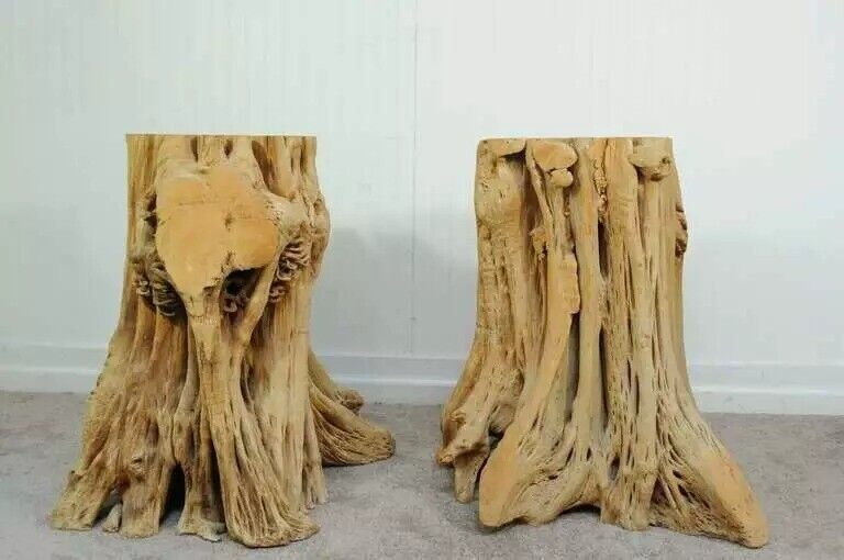 Cypress Tree Root Trunk Driftwood Dining Table Desk Double Pedestal Base - Pair