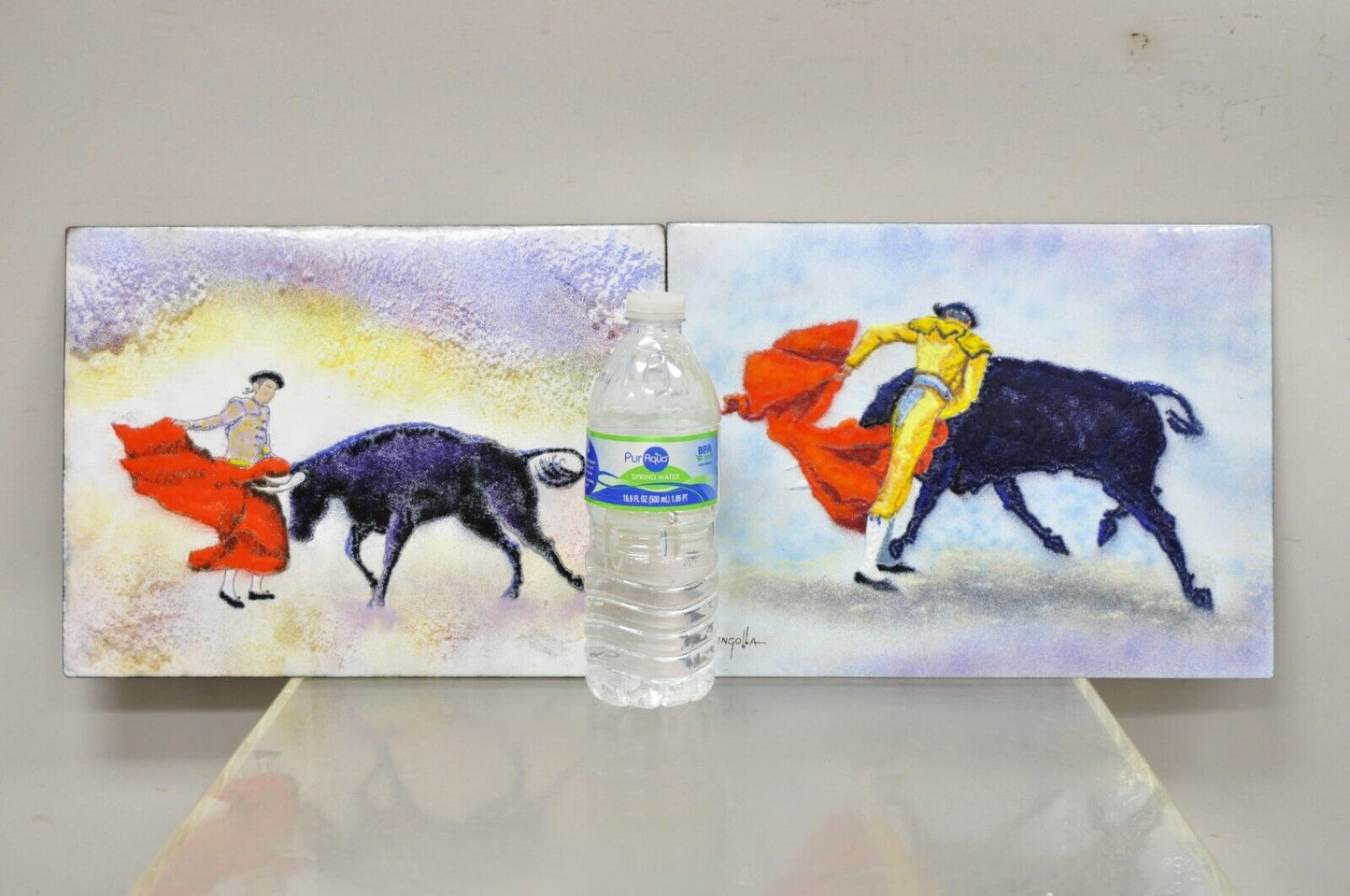 Dom Dominic Mingolla Enamel on Copper Painting Spanish Matador 9 x 12 - a Pair