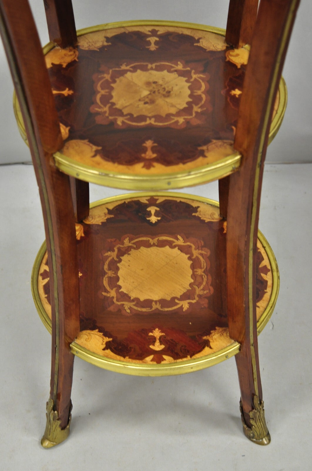 Vintage French Louis XVI Style Bronze Rams Head Ormolu 3 Tier Round Side Table