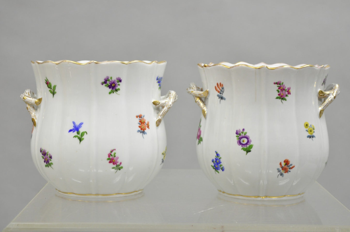 Antique Meissen French Porcelain Flower Pot Cachepot Wine Cooler - a Pair