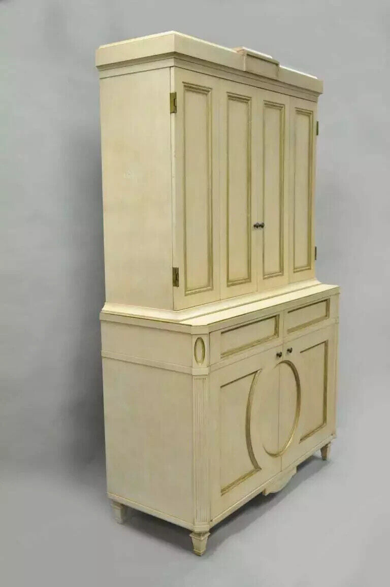 Decca French Neoclassical Louis XVI Style Cream & Gold Bar Cabinet Buffet (B)