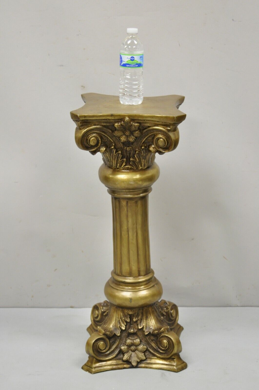 Vintage Brass Bronze Fluted Corinthian Column 29" Classical Pedestal Plant Stand