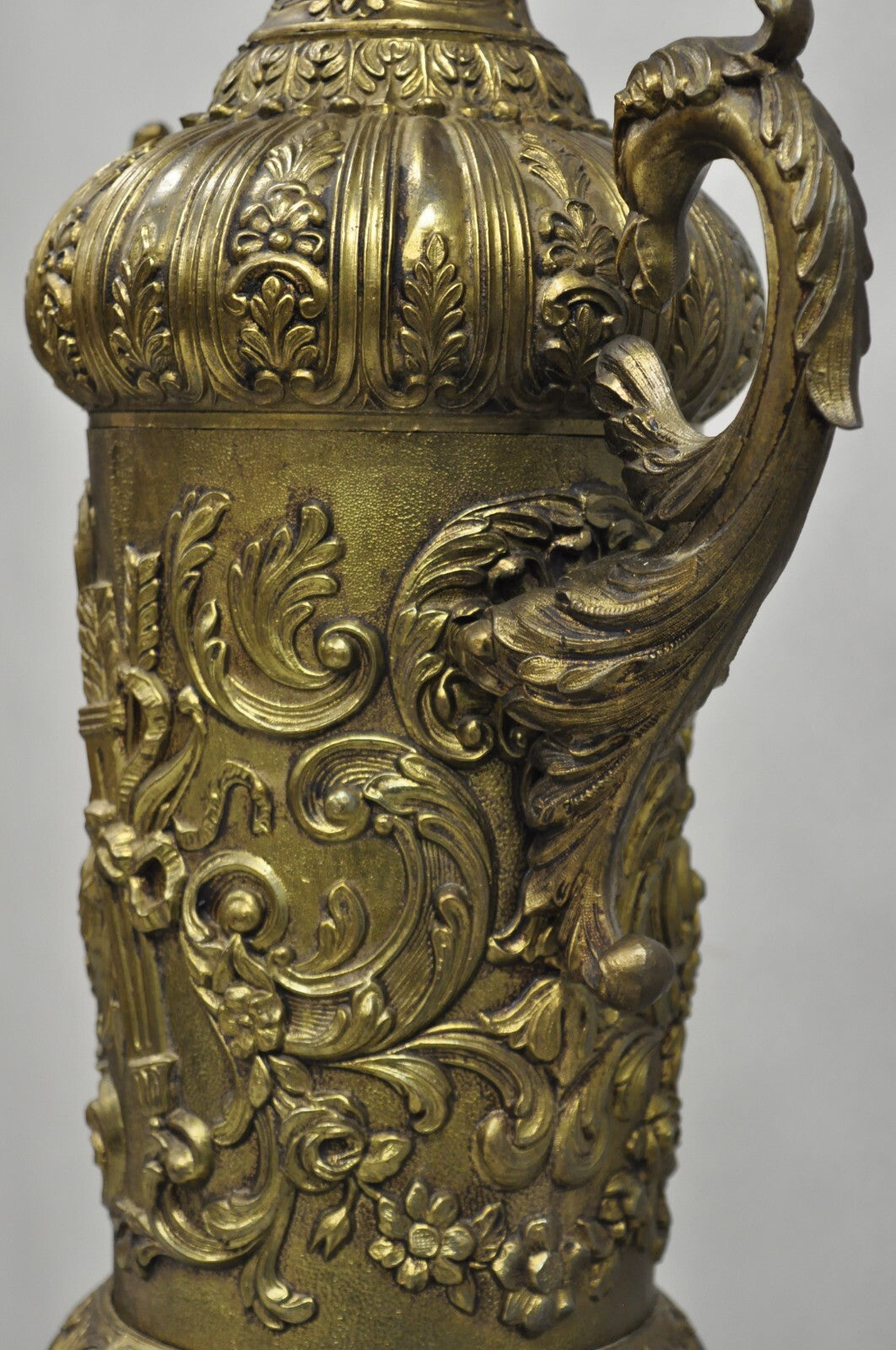 Antique Italian Renaissance Gold Bronze Figural Twin Handle Urn Large Table Lamp