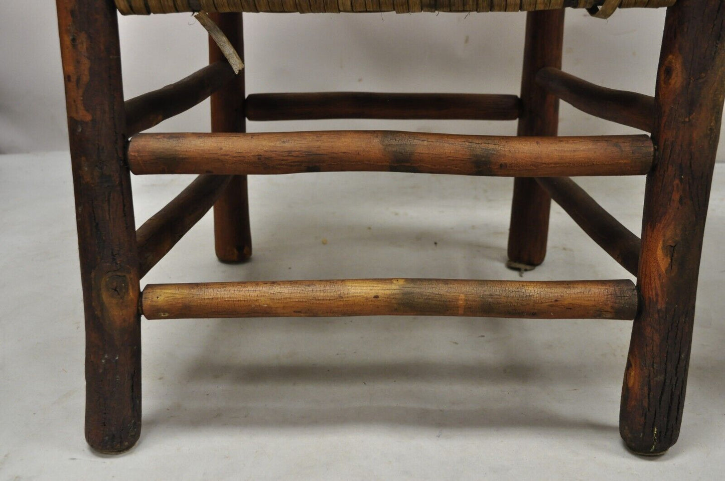 Adirondack Old Hickory Style Tree Branch Wood Frame Rattan Lounge Chairs a Pair