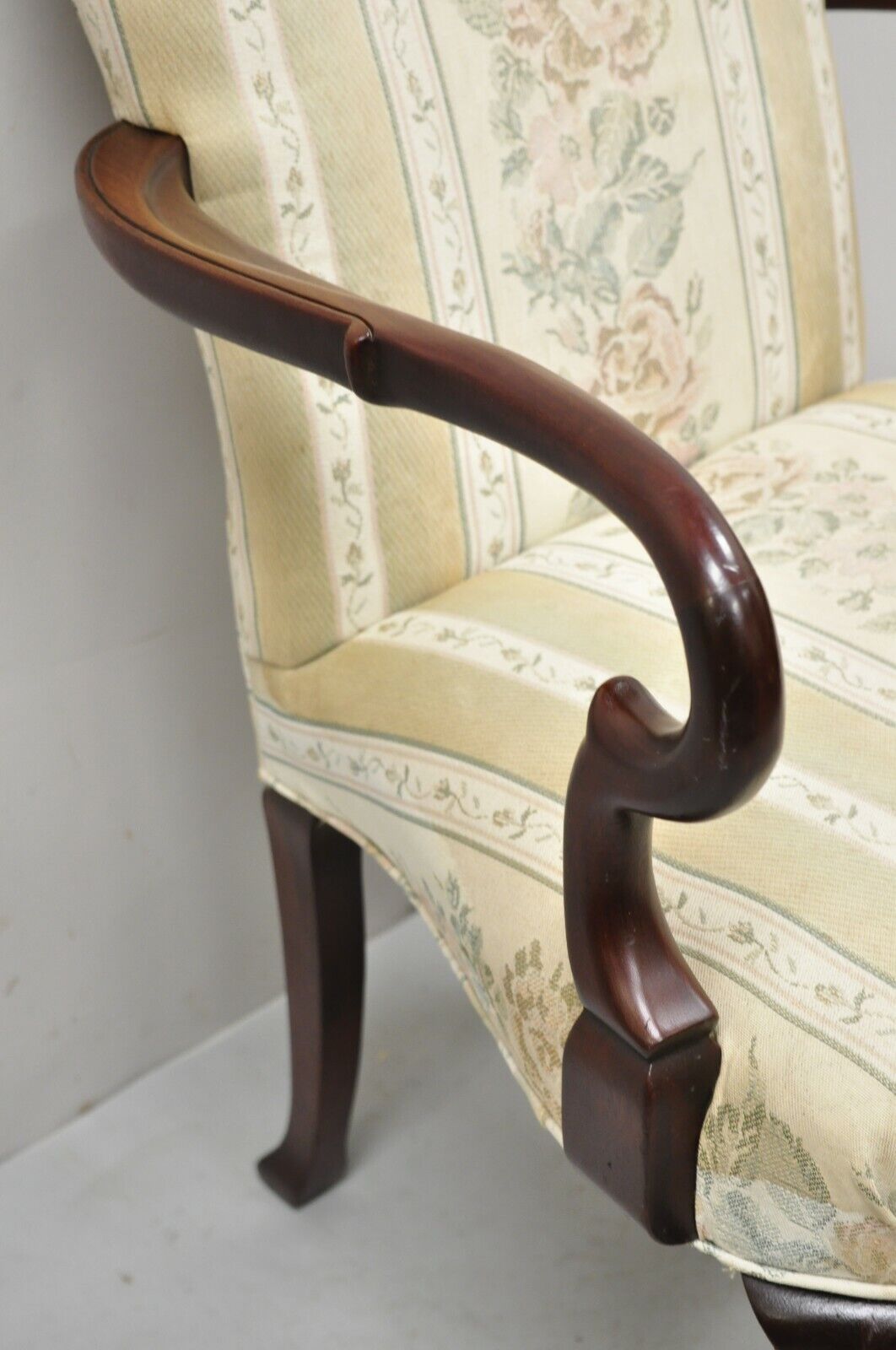 Vintage Pennsylvania House Queen Anne Style Upholstered Gooseneck Arm Chair