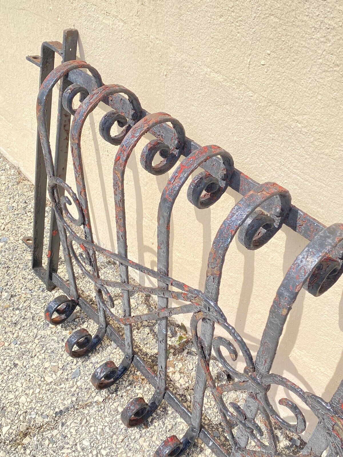 Antique Art Nouveau Black Wrought Iron Heart and Scroll 23x52 Garden Fence Gate