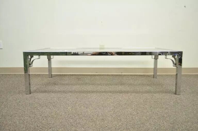 Mid Century Modern Chrome X-Frame Glass Top Hollywood Regency Coffee Table