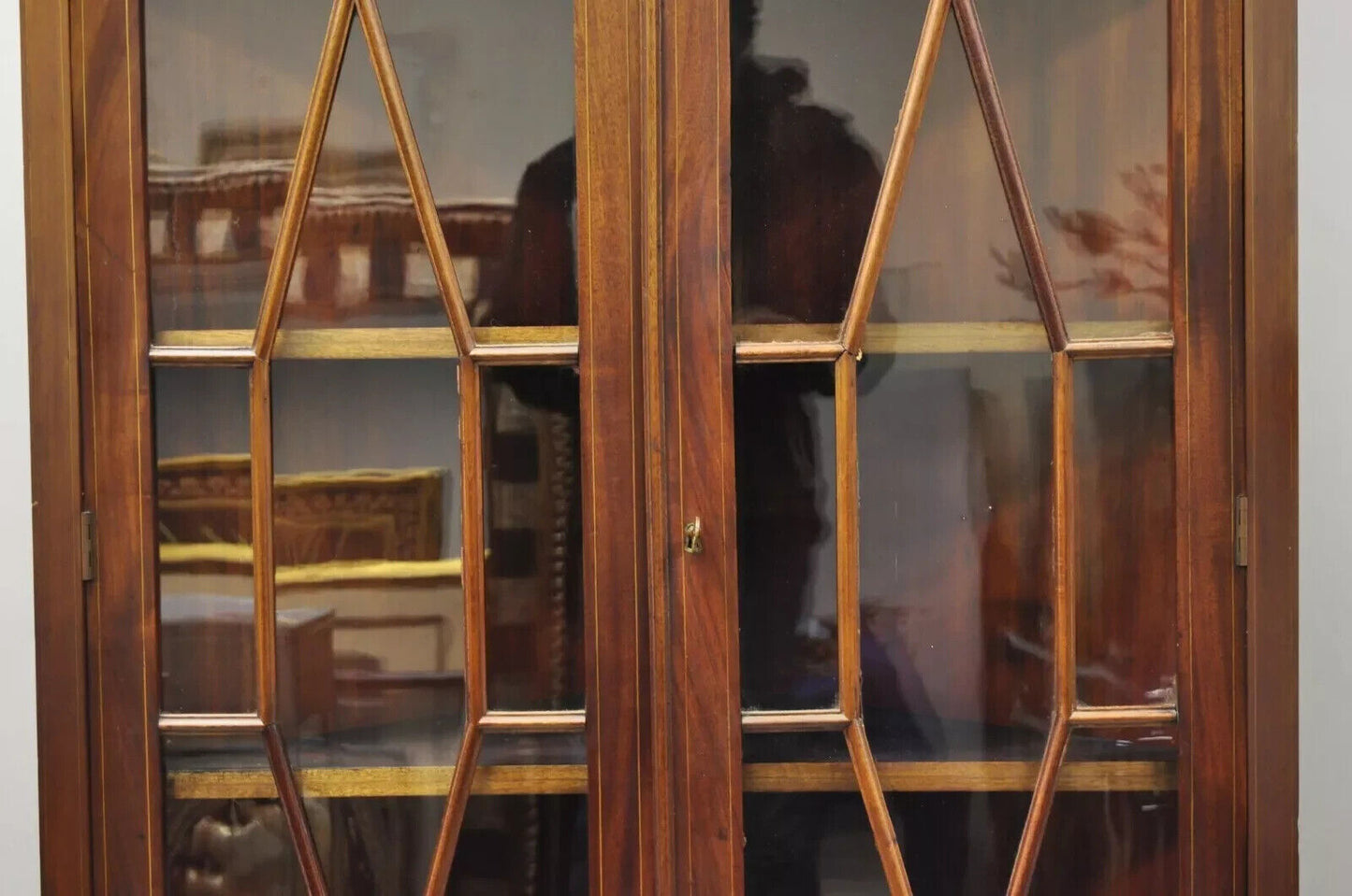 Antique English Georgian Style Mahogany Corner China Cabinet Display Case Curio