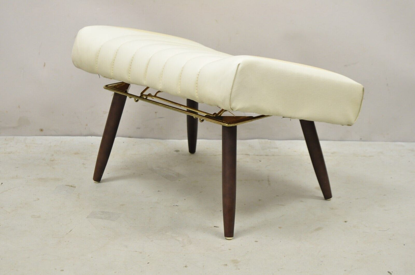 Vintage Mid Century Modern Adjustable Angle Ottoman Footstool with Wooden Legs