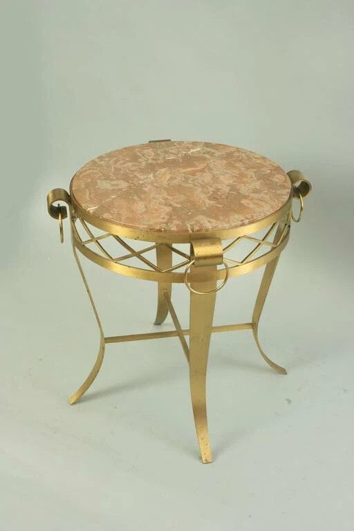 French Neoclassical Round Rouge Marble Top Bronze Gueridon Occasional Side Table