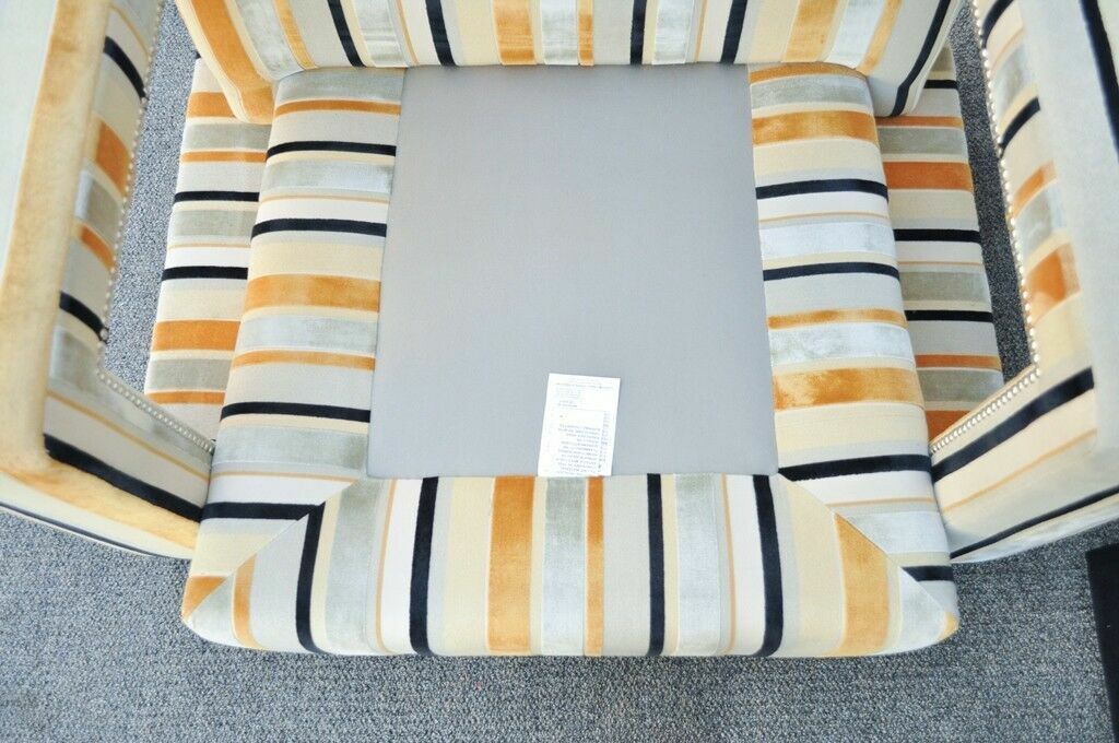 Large Hollywood Regency Modern Striped Upholstered Lounge Club Movie Arm Chair