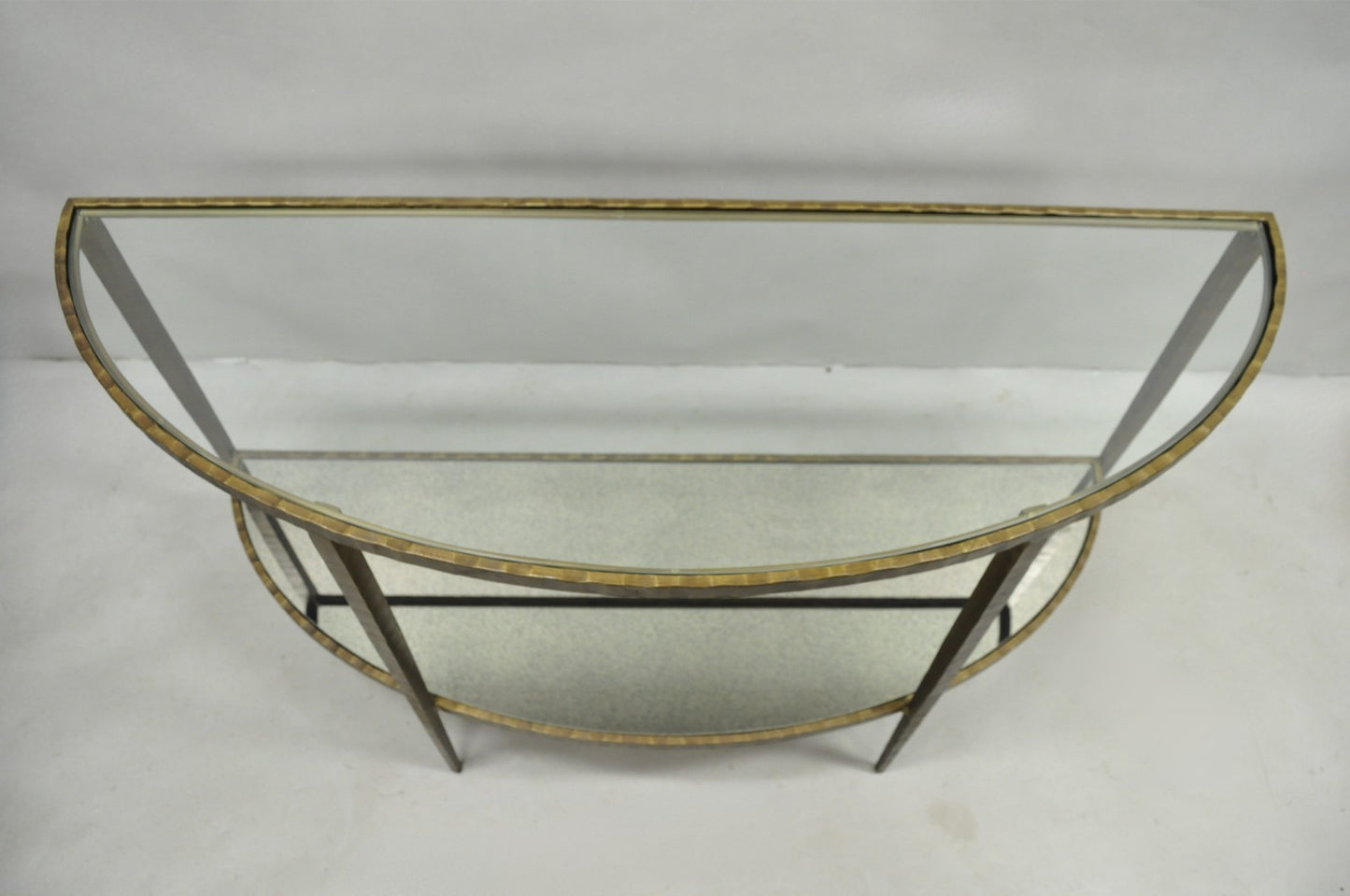 Crate & Barrel Clairemont Demilune Art Deco Wrought Iron & Glass Console Table