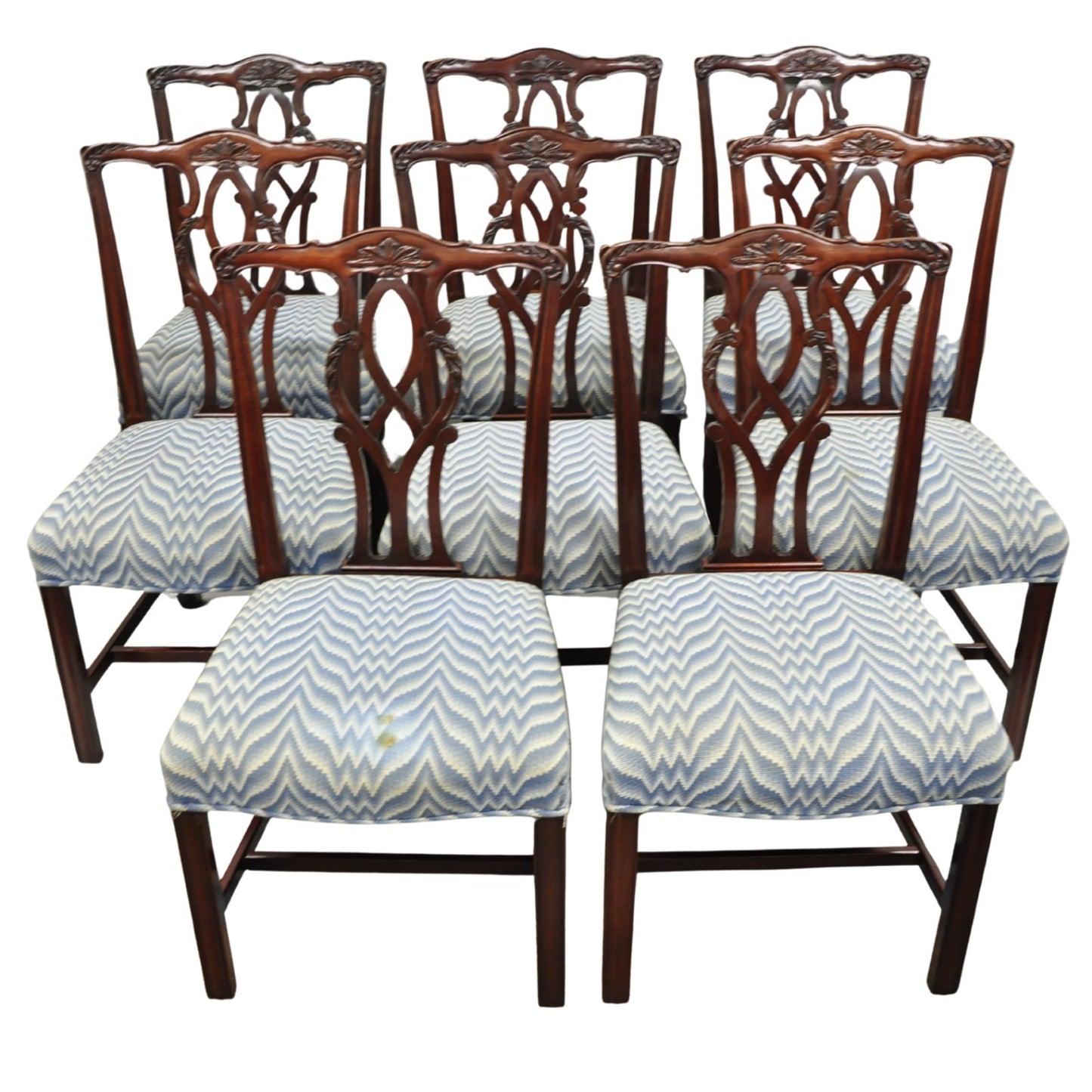 Vintage Kindel Georgian Chippendale Mahogany Dining Room Side Chairs - Set of 8
