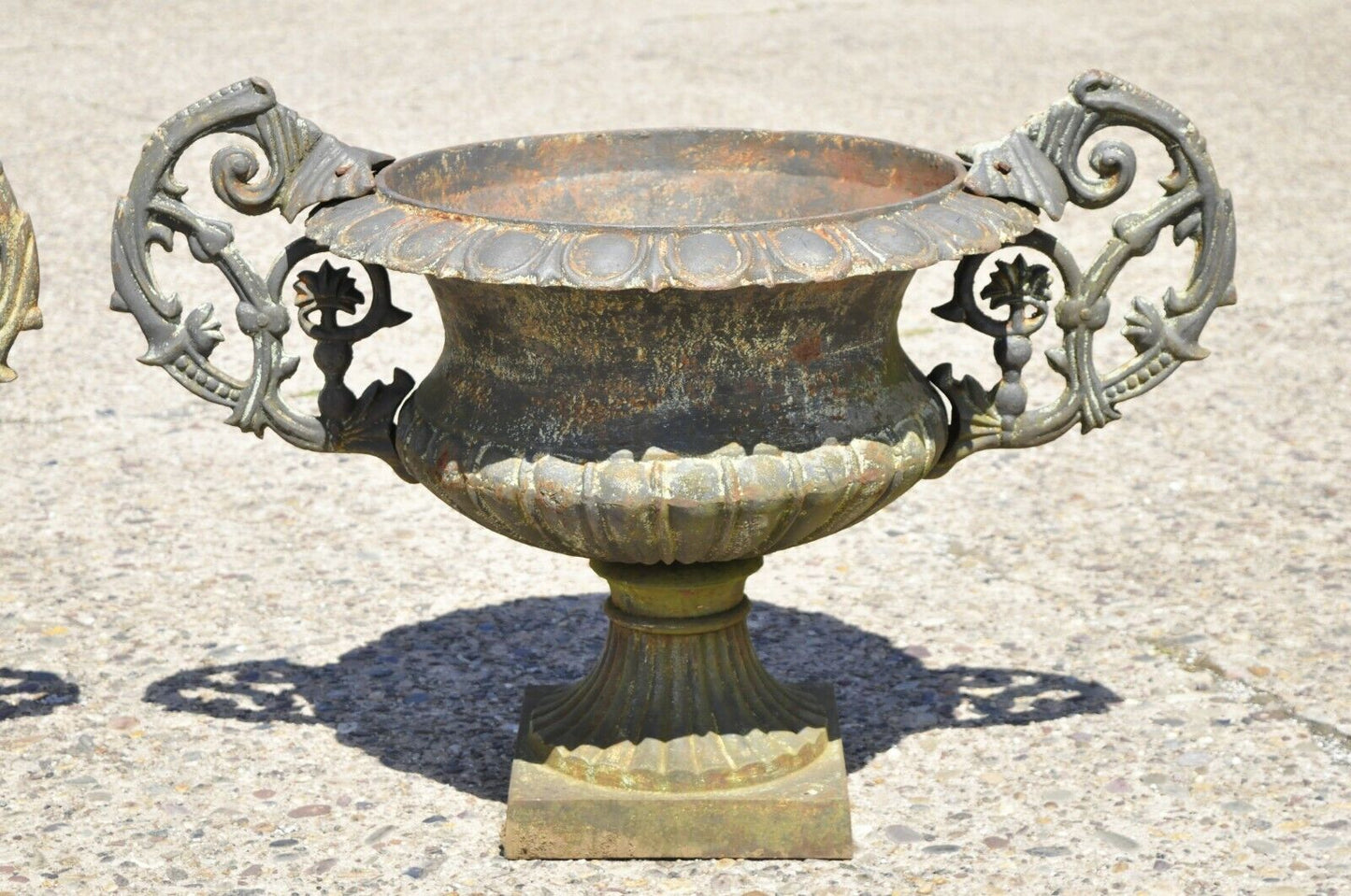 Cast Iron Victorian Style Vrn Form Garden Planters with Handles - a pair