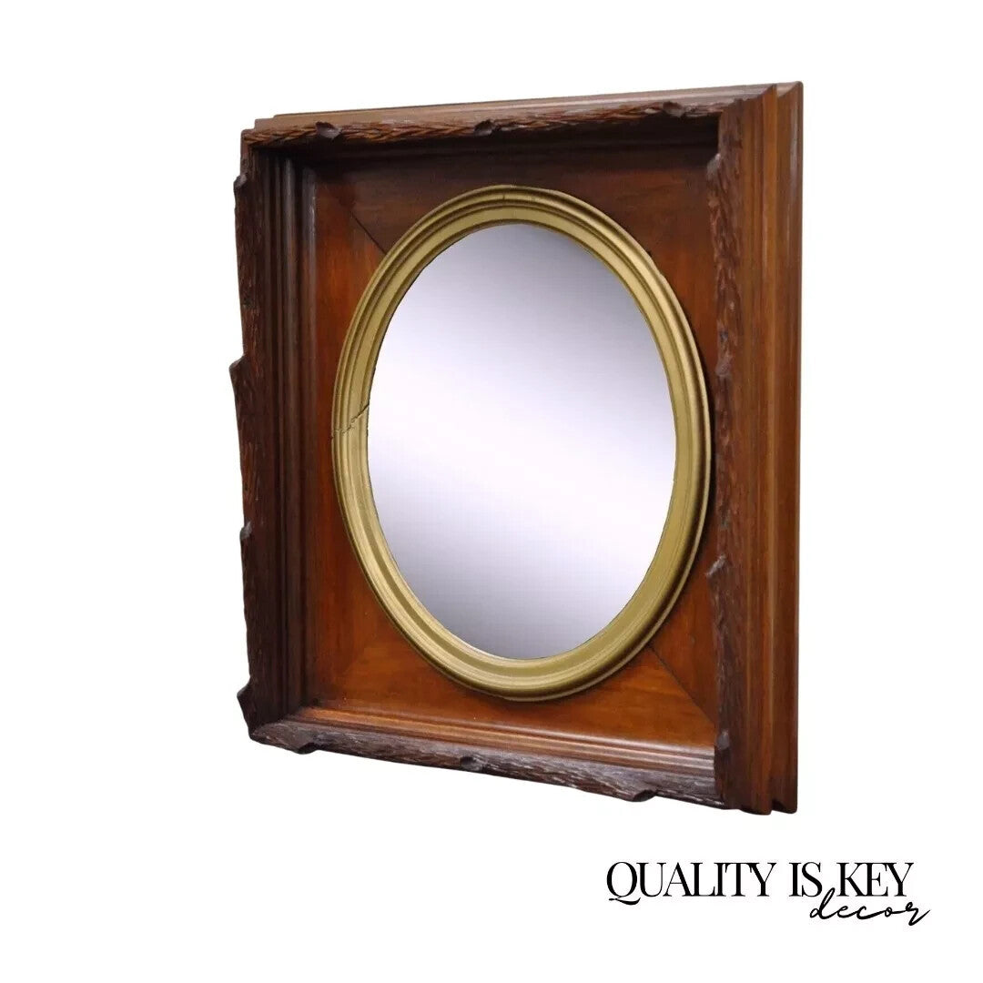 Antique Black Forest Victorian Faux Bois Carved Mahogany Gold Gilt Wall Mirror