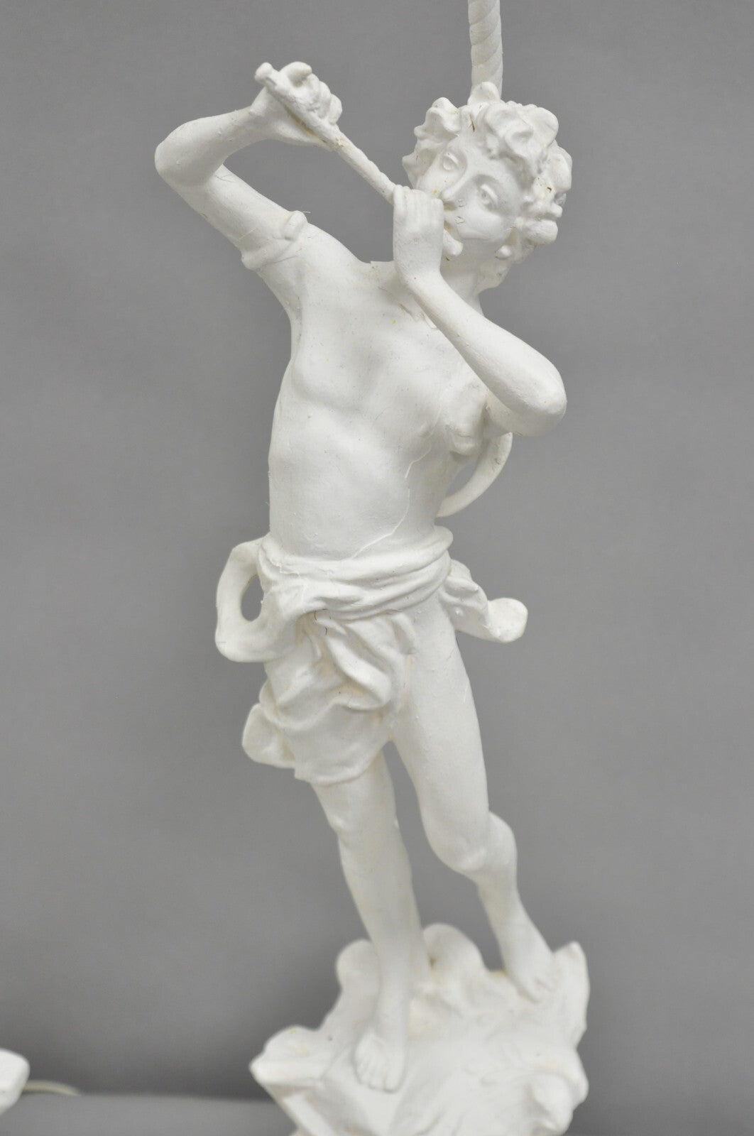 Antique French Renaissance White Painted Metal "Musicians" Table Lamps - a Pair