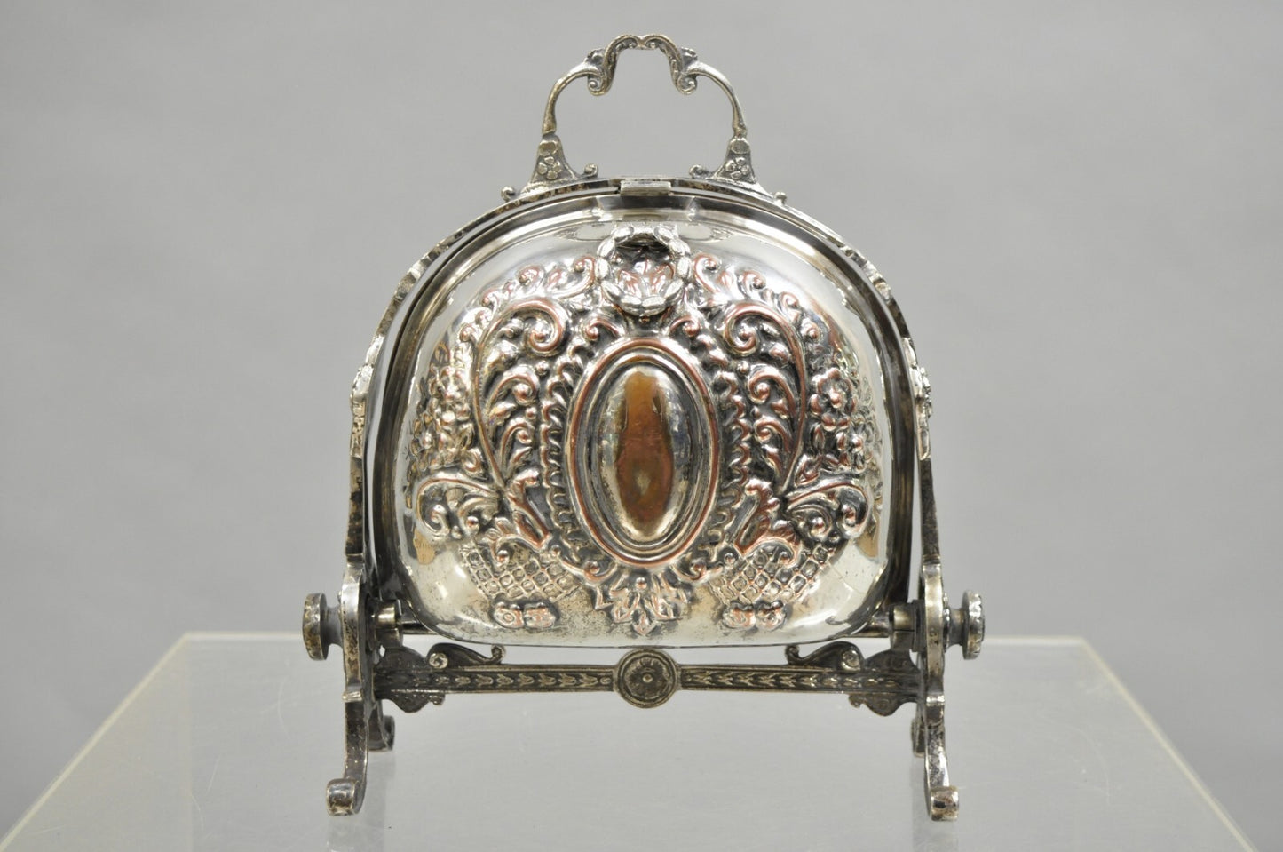 Antique English Sheffield Victorian Repousse Silver Plated Biscuit Warmer Box