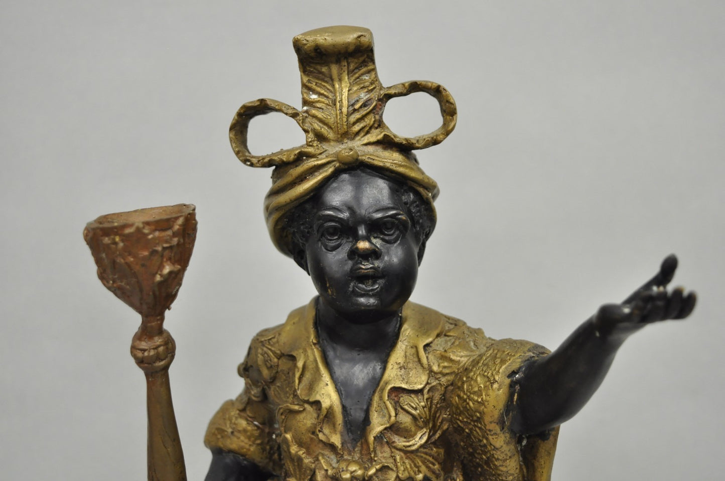 Vintage Moorish Venetian Blackamoor Figural Bronze Candelabra Candle Holder