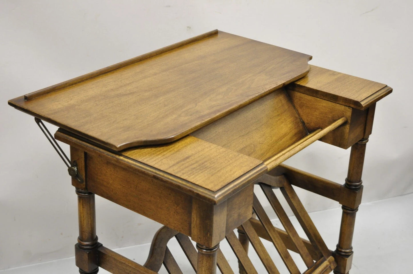 Vintage Brandt Flip Top Piano Style Small Cherry Wood Writing Desk Console Table