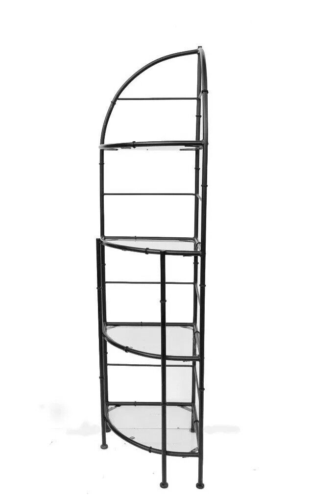 Vintage Hollywood Regency Iron Metal Faux Bamboo Corner Bakers Rack Etagere