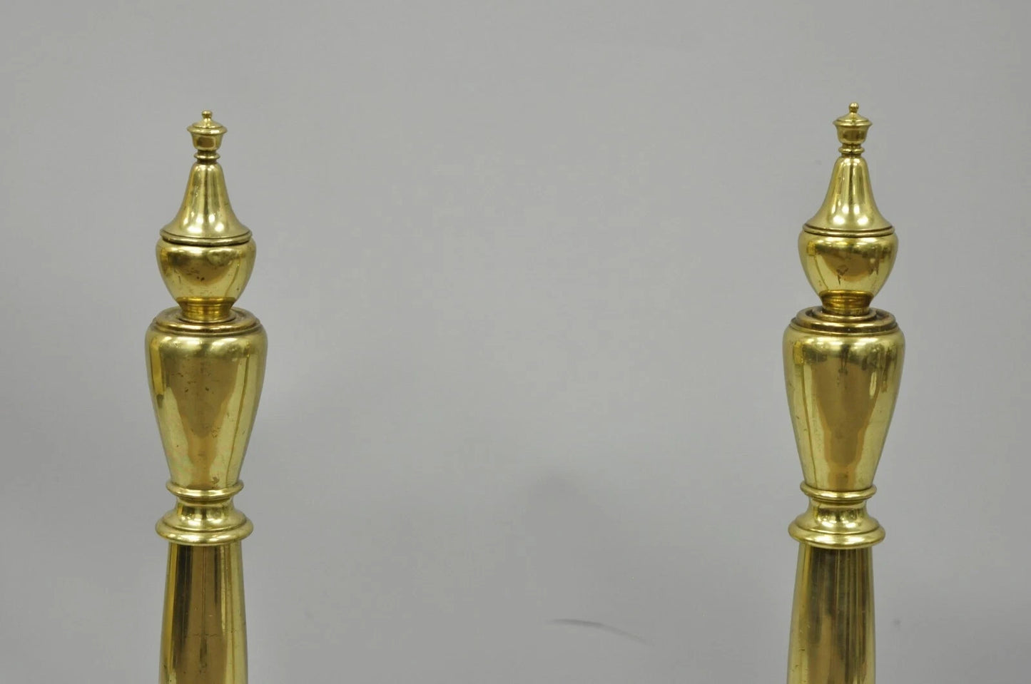 Antique French Art Nouveau Style Brass Urn Finial Fireplace Andirons - a Pair
