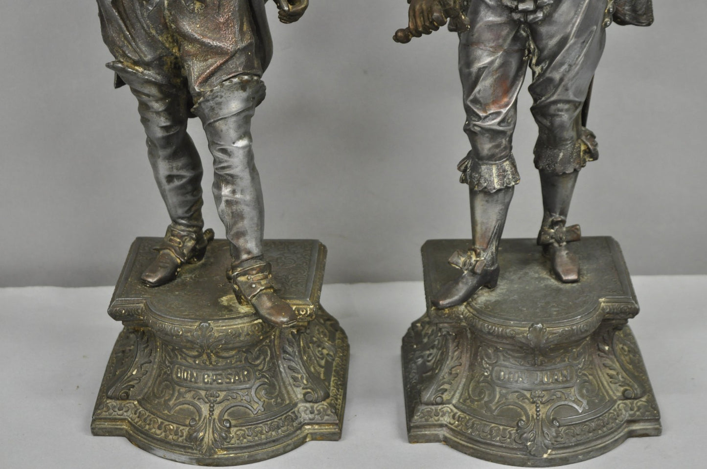 Antique French Renaissance Don Juan & Don Cesar Spelter Metal Sculptures 2 Pcs