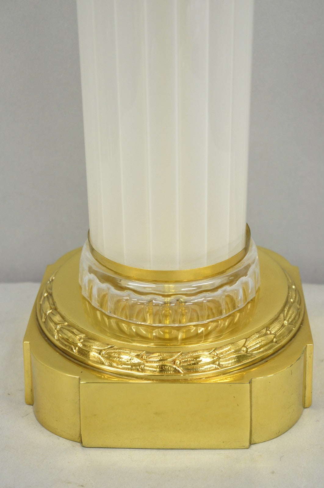 Vintage French Empire Style Ribbed Glass Column Gold Table Lamp Made in Poland
