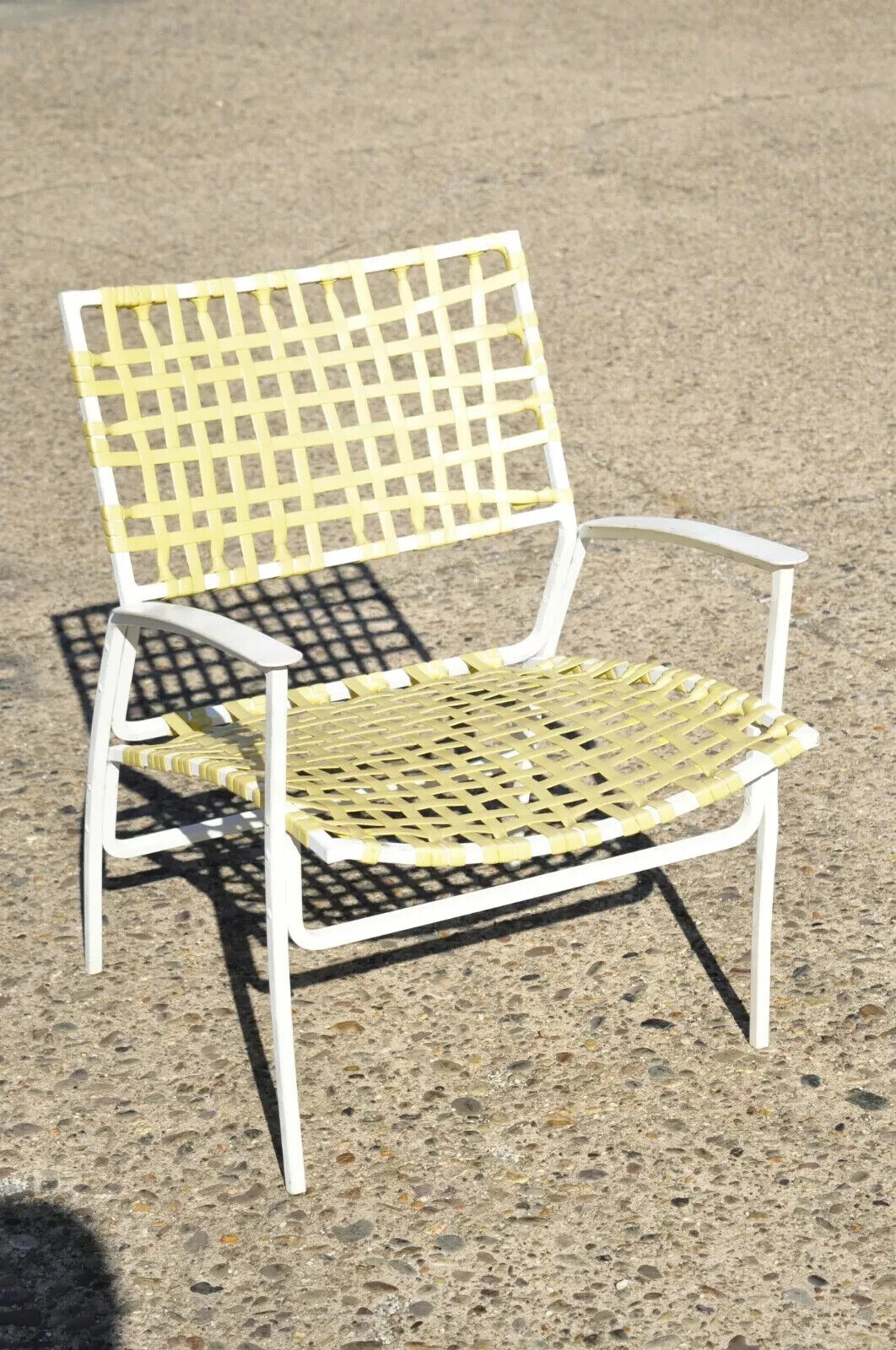 Mid Century Yellow Vinyl Strap Aluminum Lounge Chair & Ottoman by Medallion