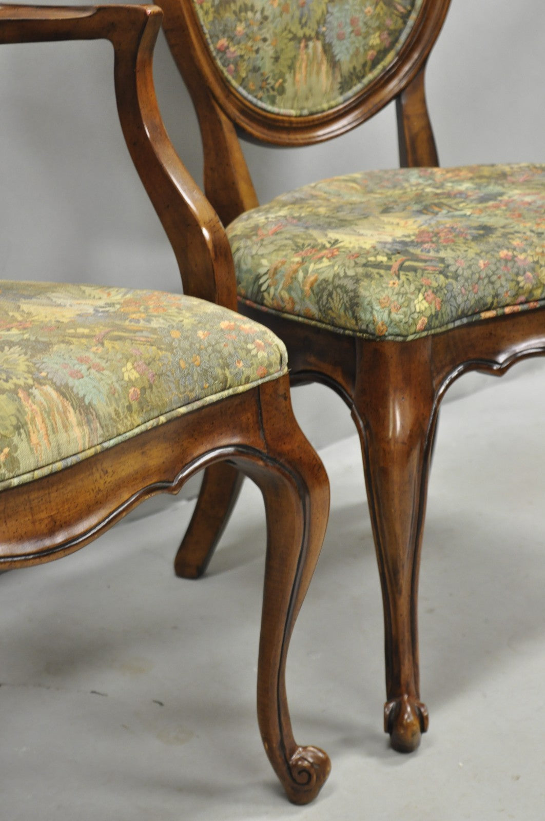 Vintage French Provincial Oval Balloon Back Upholstered Dining Chairs - Set of 8