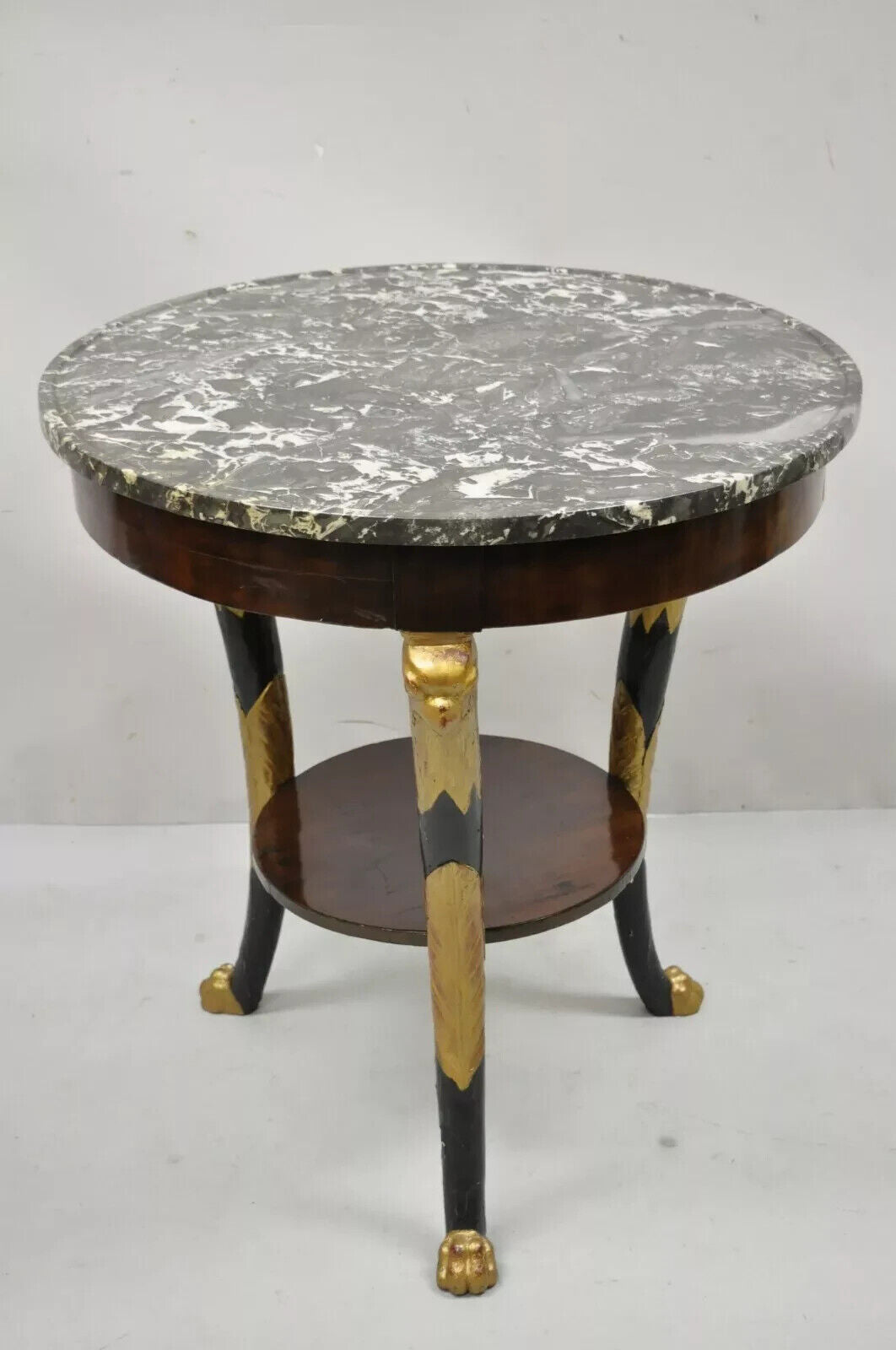 Antique French Empire Neoclassical Round Marble Top Eagle Carved Center Table