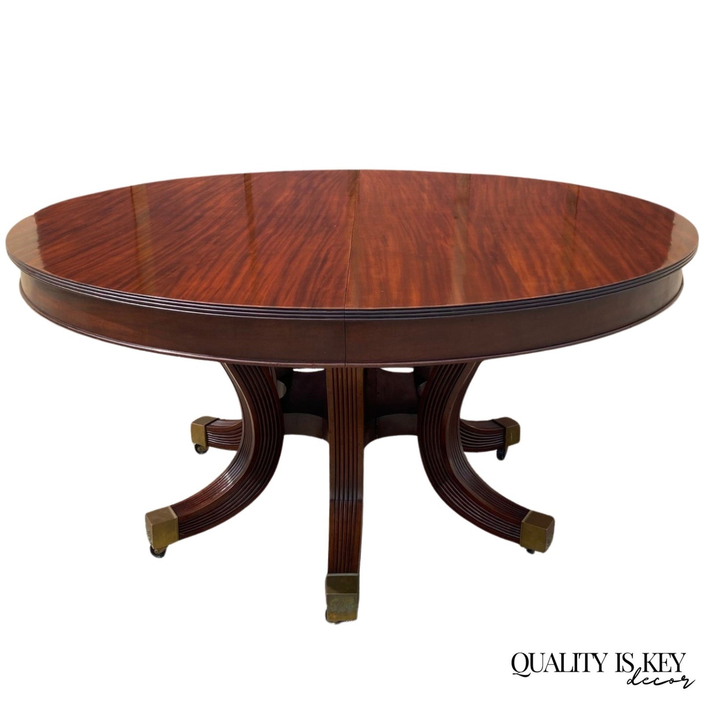 Antique English Regency Round Mahogany Extension Dining Banquet Table w 6 Leaves